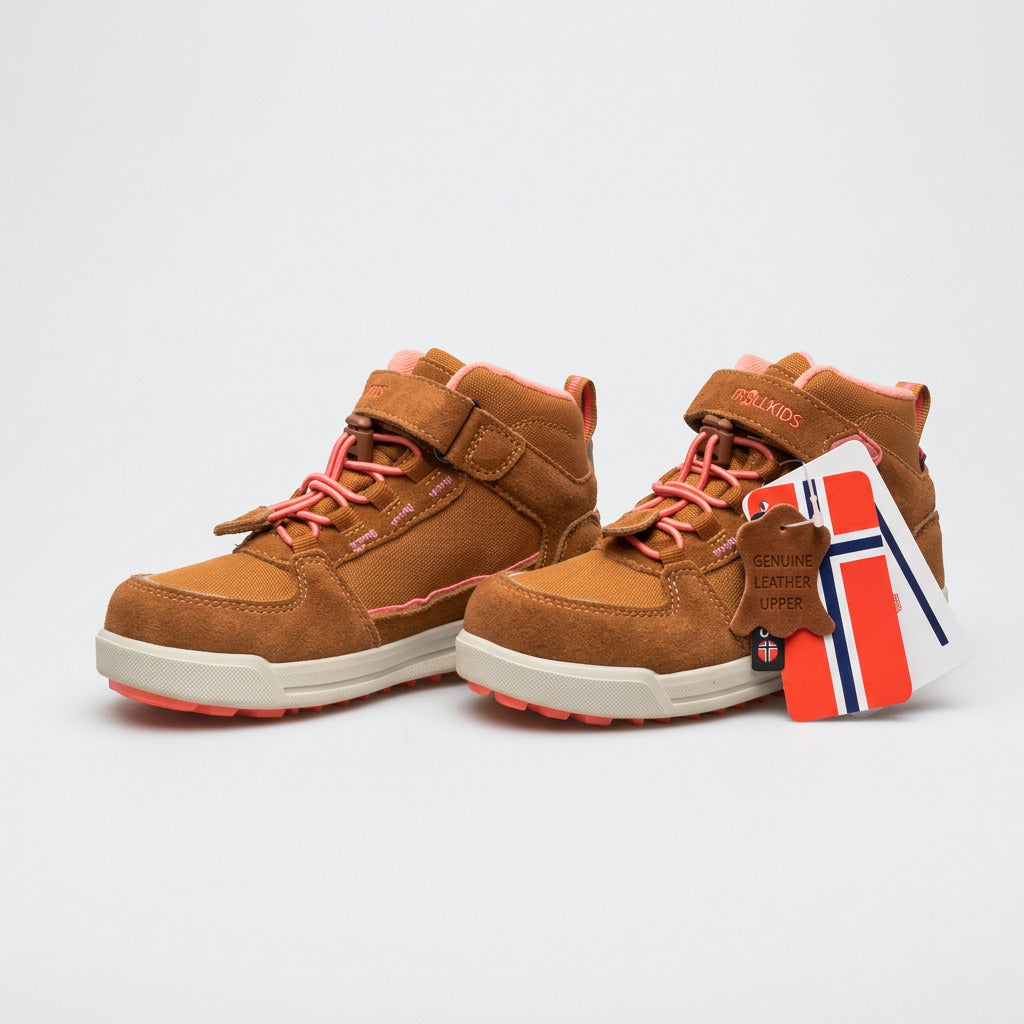TROLLKIDS Gryllefjord Mid Cut Kinder-Schuhe – Caramel/Salmon – Gr. 28