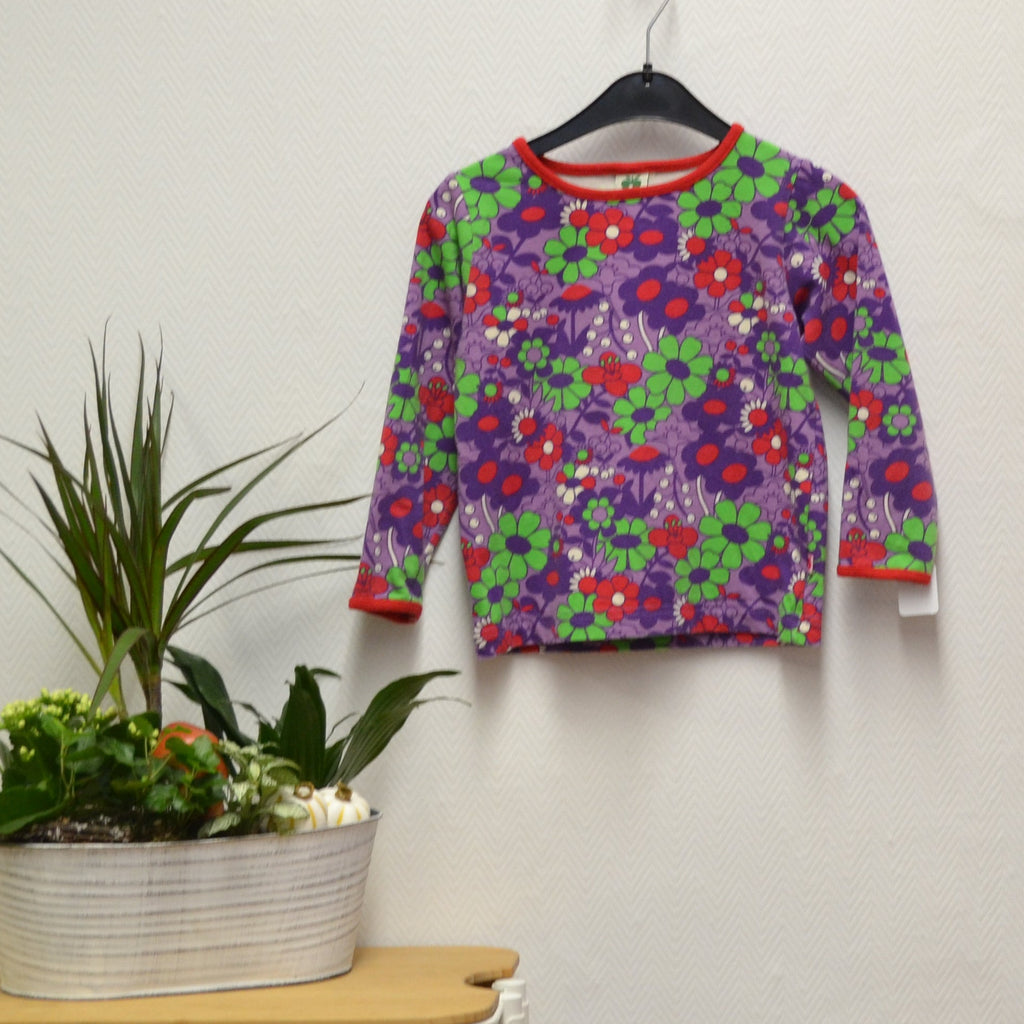 Småfolk Langarmshirt Gr. 92/98 – Lila mit Blumen | Secondhand