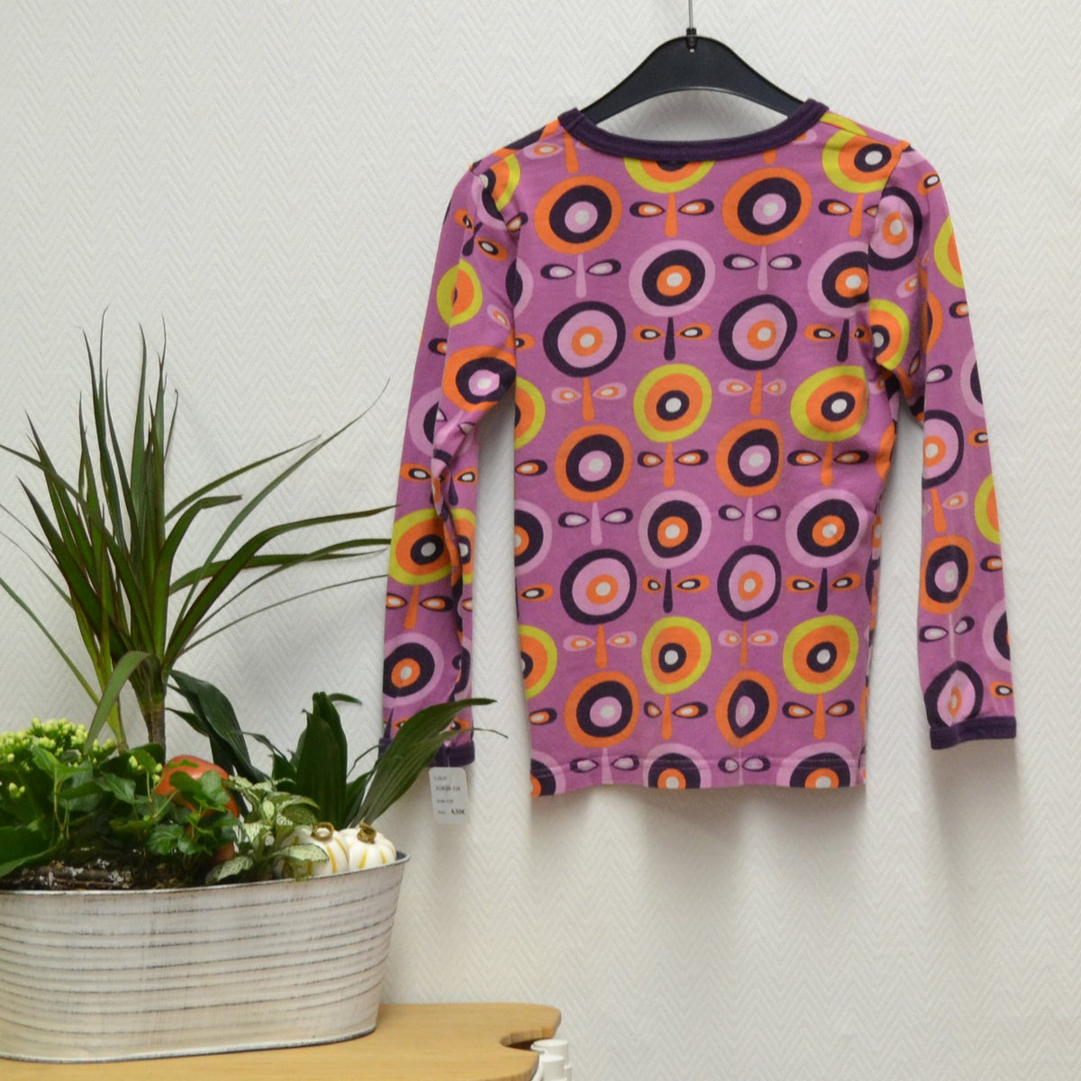 MALA Langarmshirt Gr. 116 – Lila Retro-Muster | Secondhand