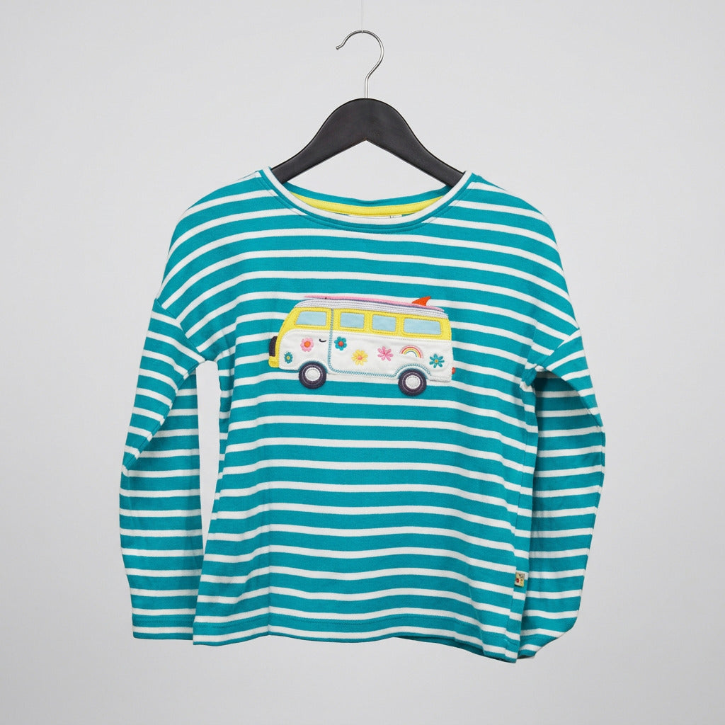 Frugi Bio-Baumwolle Langarmshirt mit CamperBus – Türkis – Gr. 110/116