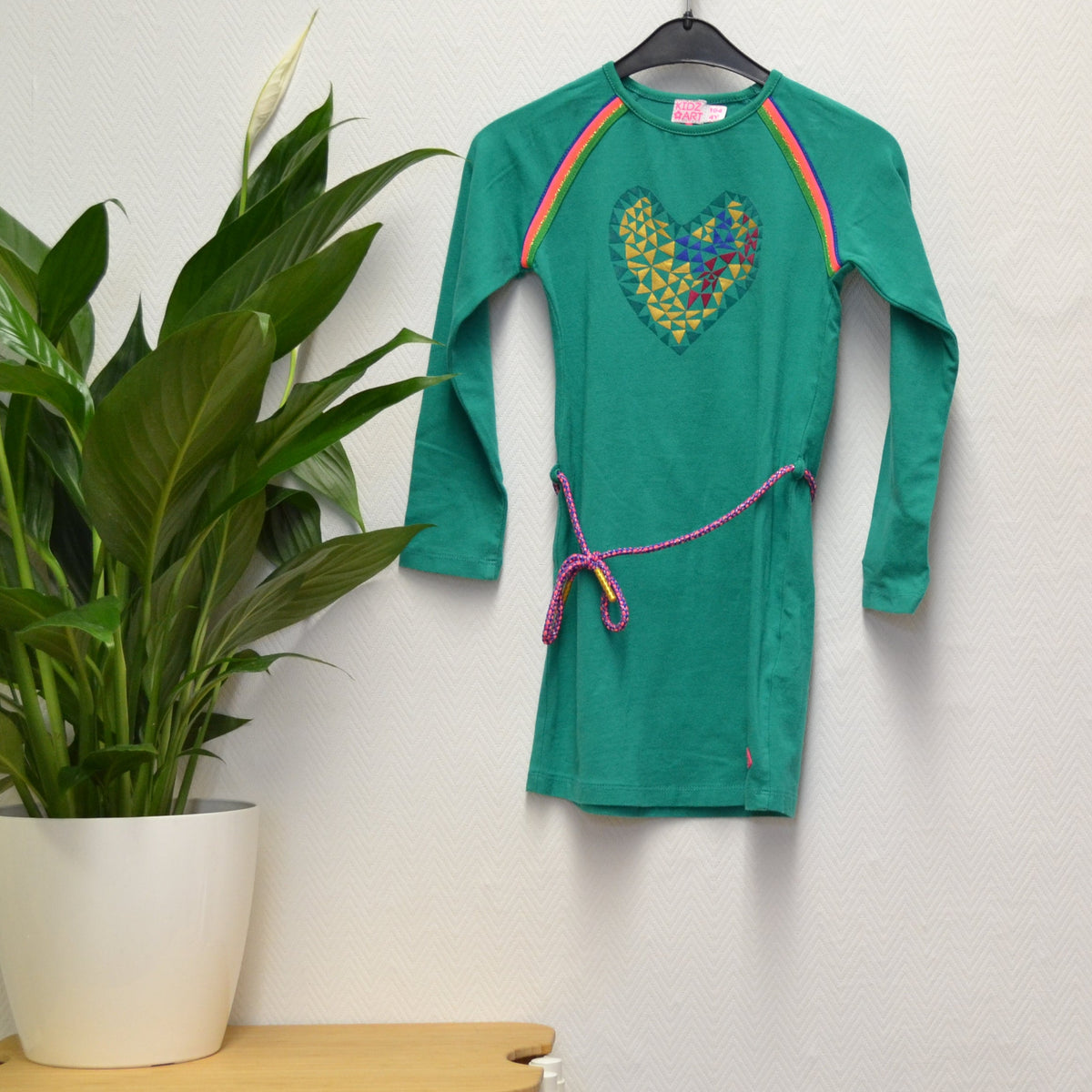 Kidz-Art Mädchen Langarmkleid mit Herz – Grün – Gr. 104