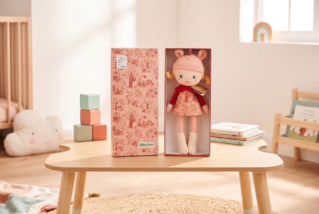 Lilliputiens Stoffpuppe LENA – Niedliche Mädchenpuppe mit rosa Mütze, Kleid und Schal – in Originalbox