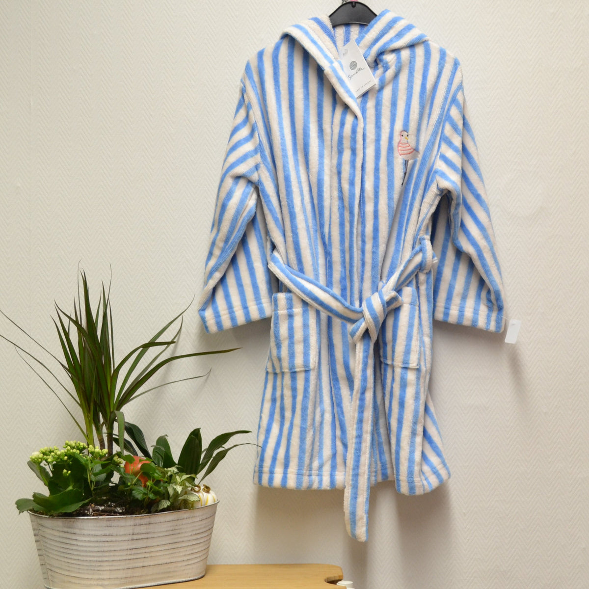 Sanetta Kinderbademantel mit Kapuze – Blau-Weiß gestreift | Gr. 116