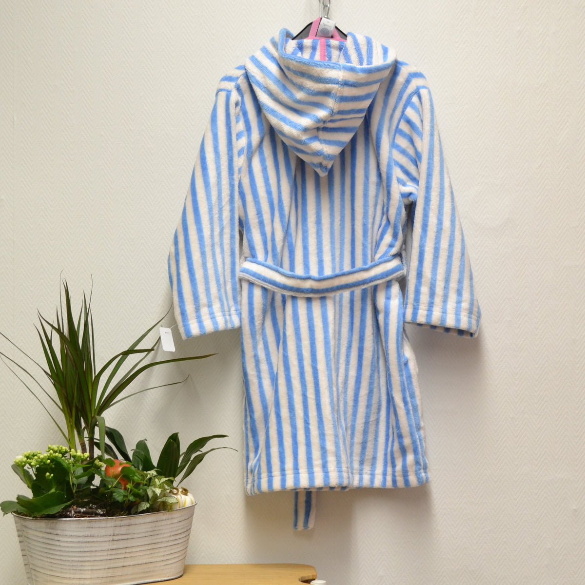 Sanetta Kinderbademantel mit Kapuze – Blau-Weiß gestreift | Gr. 116