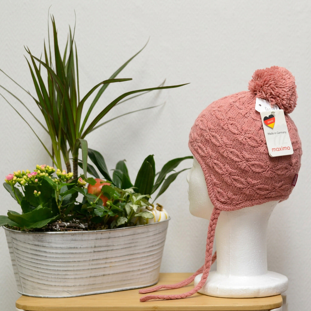 Maximo Strickmütze mit Bommel – Altrosa | Gr. 49